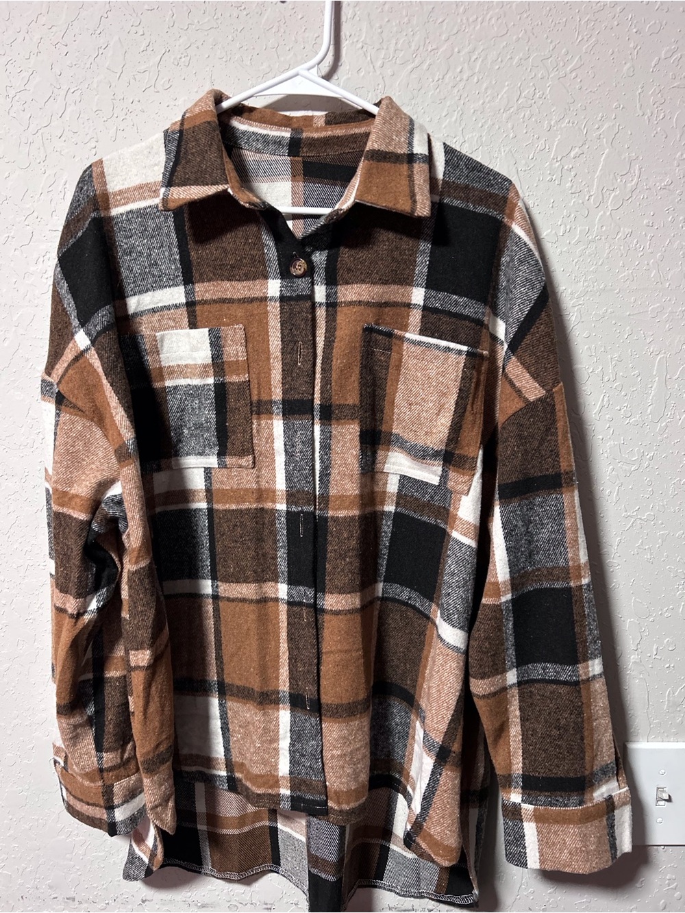 & Other Stories Brown Black Cream Plaid Shacket